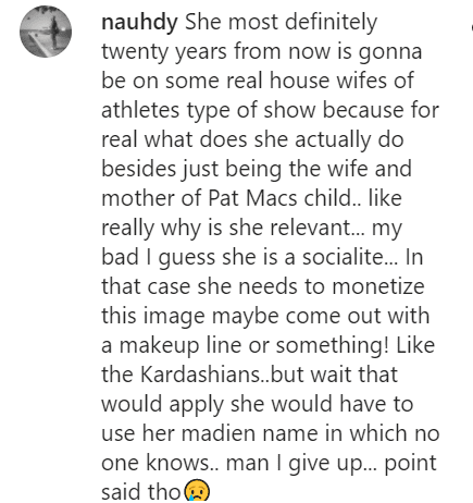 A screengrab of a social media user commenting on Brittany Matthews' Instagram post, criticizing her | Source: Instagram/@brittanylynne