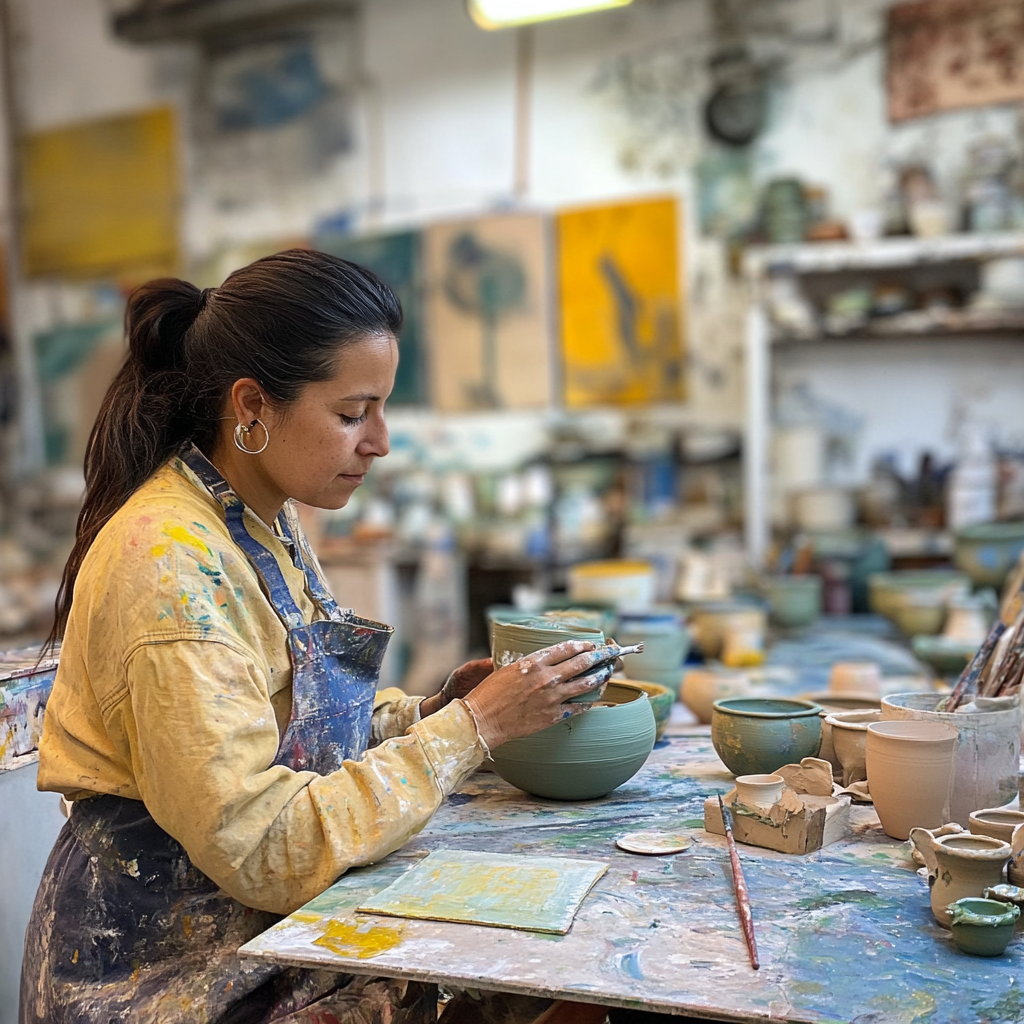 Woman in a pottery and painting class | Source: Midjourney