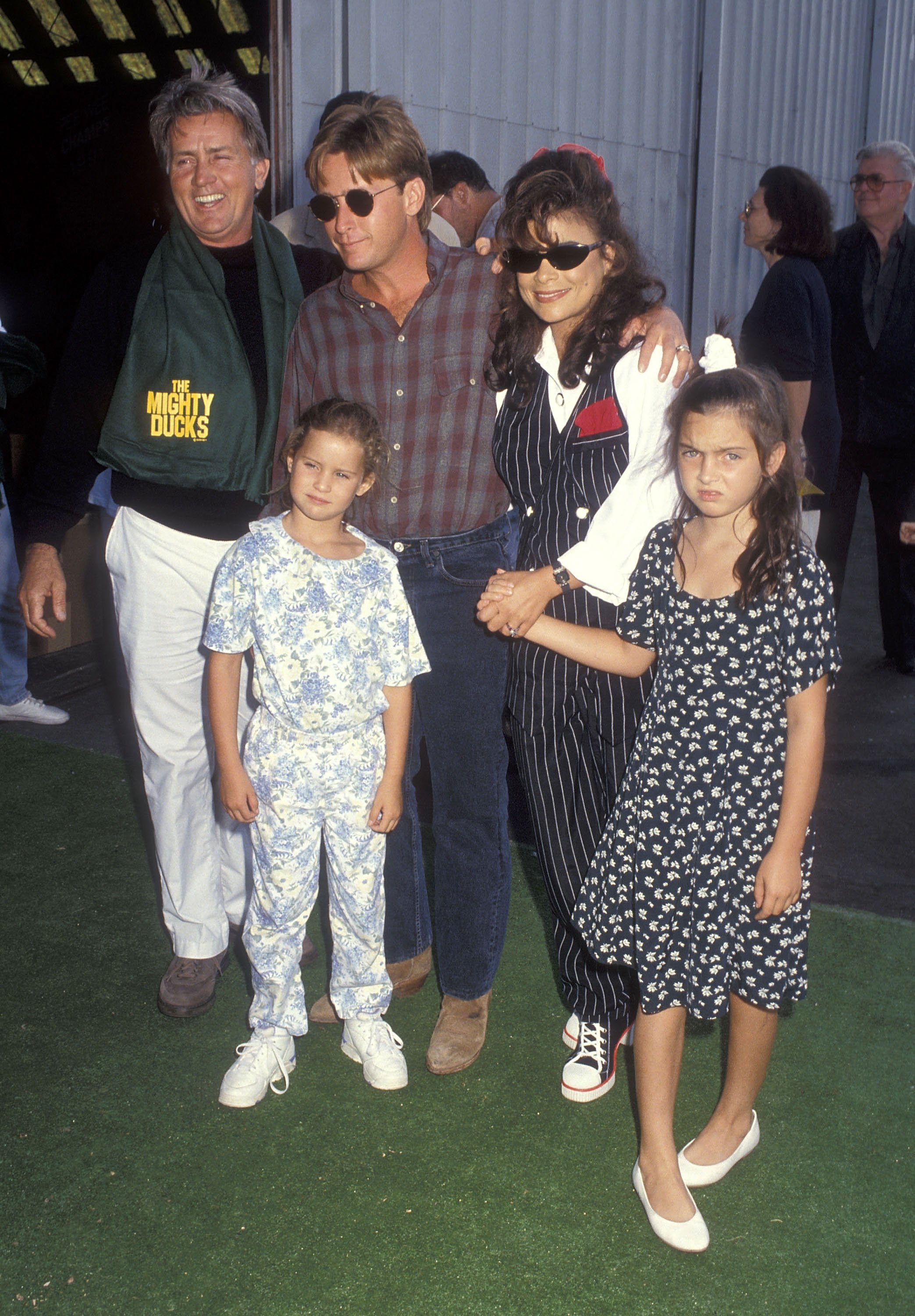 Actor Martin Sheen, singer Paula Abdul, actor Emilio Estevez, his daughter Paloma Estevez and his niece Cassandra Jade Estevez attend "The Mighty Ducks" Westwood Premiere on September 20, 1992, at the Avco Center Cinemas, in Westwood, California. | Source: Getty Images