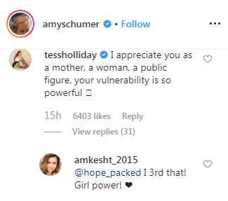 Fan post an encouraging comment on Amy Schumer's Instagram post regarding her IVF treatments. | Source: Instagram/amyschumer.