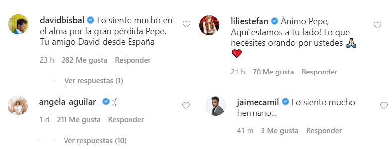 Algunos comentarios de famosos que Aguilar recibió. | Foto: Captura de pantalla de Instagram/pepeaguilar_oficial