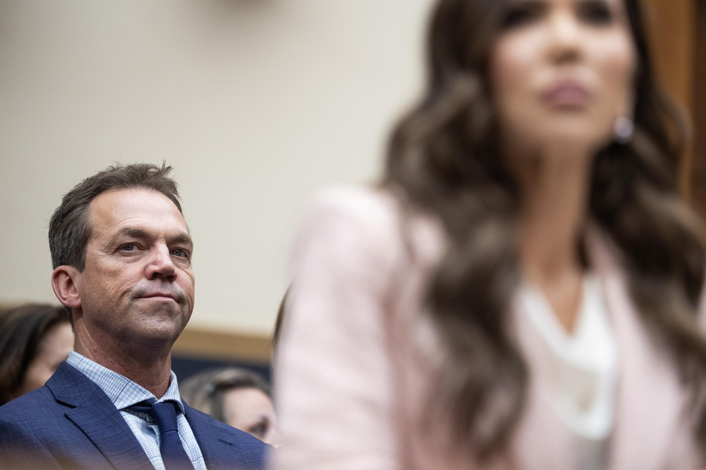 Bryon Noem listens as Kristi Noem testifies at a House Judiciary Committee hearing on March 3, 2026 | Source: Getty Images
