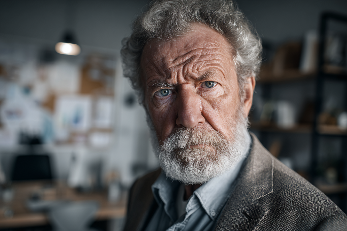 An older man looking straight ahead | Source: Midjourney