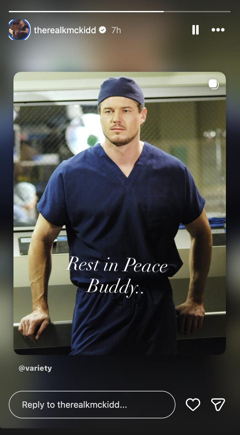 Kevin McKidd's tribute to Eric Dane, shared via his Instagram Story, posted in February 2026. | Source: Instagram/therealkmckidd