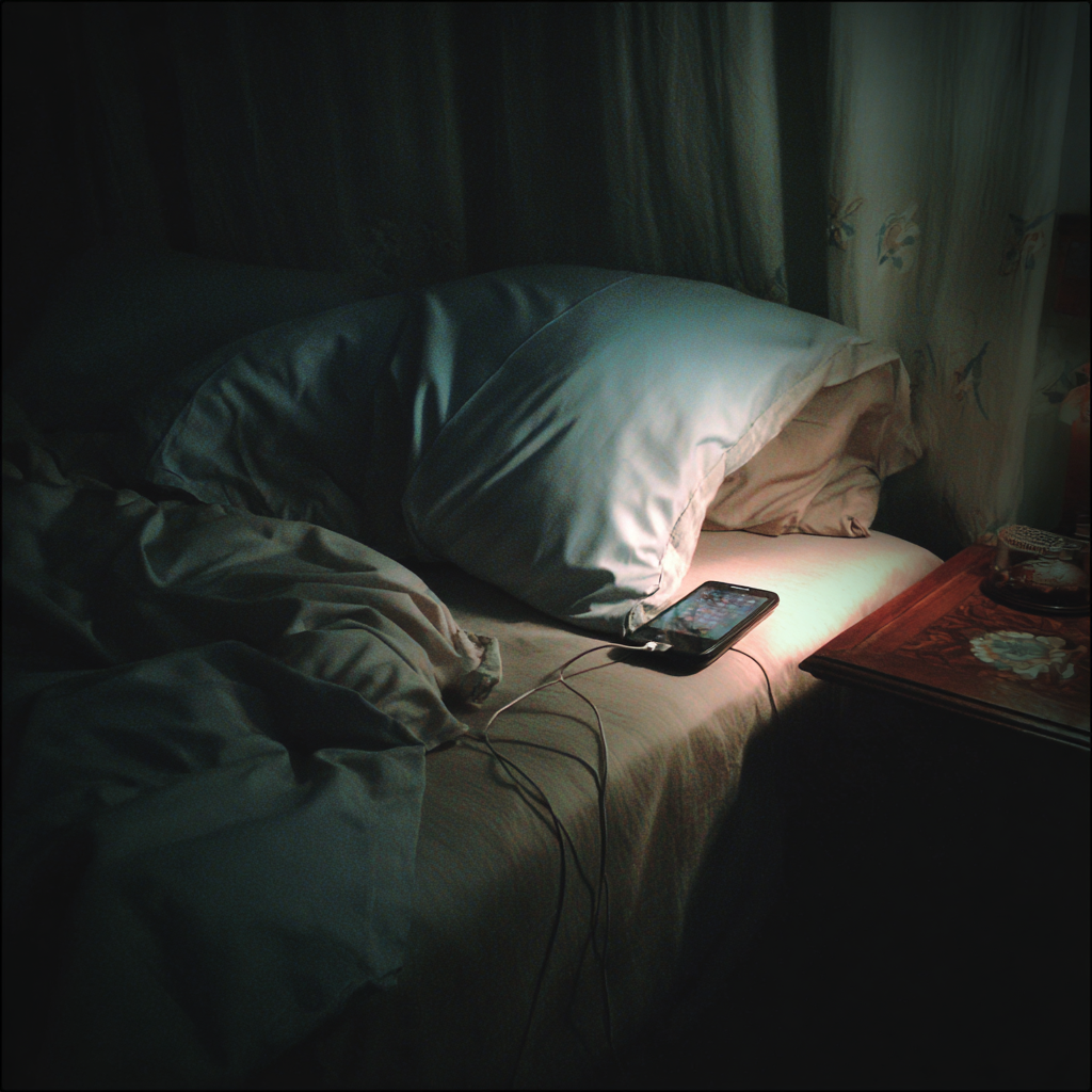 A cellphone on a bed | Source: Midjourney