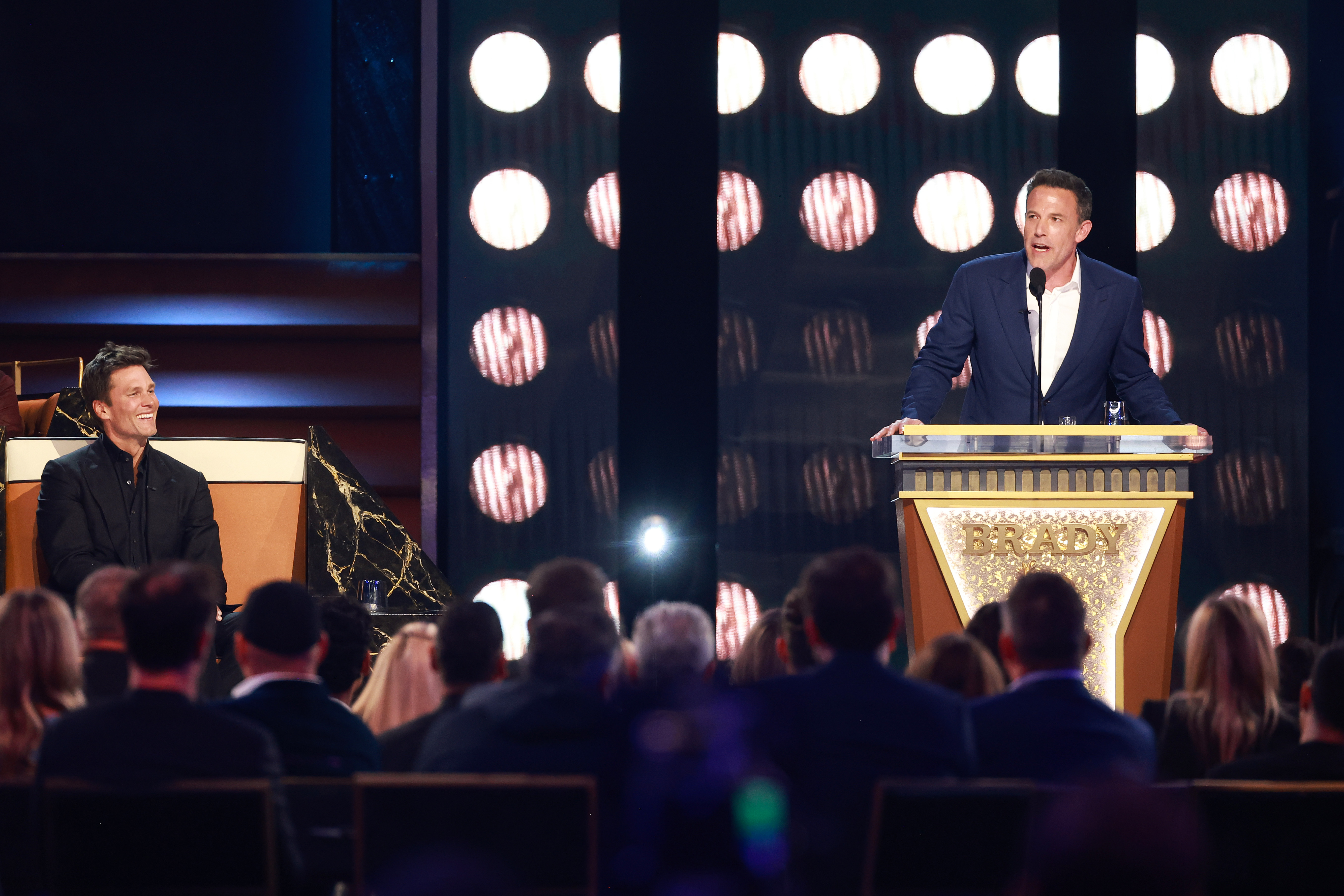 Tom Brady and Ben Affleck at the G.R.O.A.T The Greatest Roast Of All Time: Tom Brady for the Netflix is a Joke Festival at The Kia Forum on May 05, 2024 in Inglewood, California | Source: Getty Images
