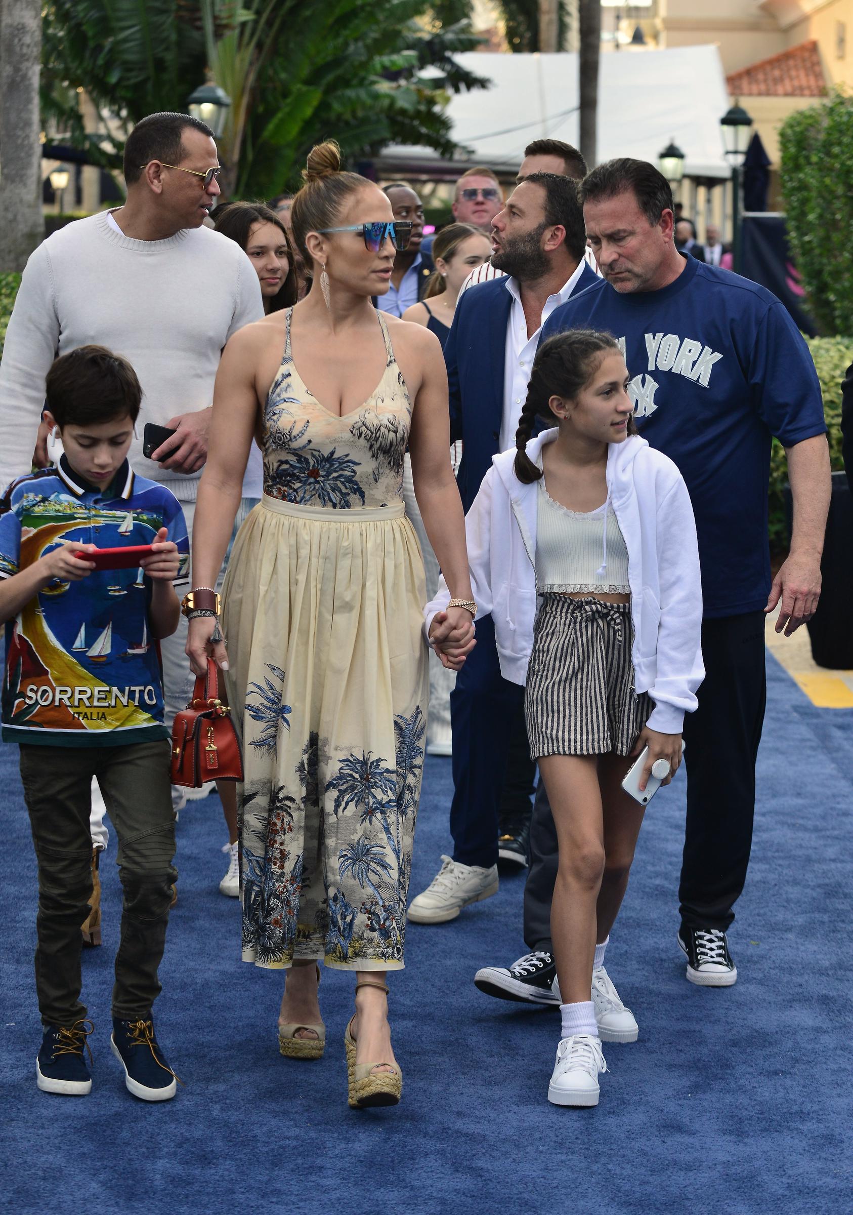 Jennifer Lopez with her children, Emme and Max Muñiz, at the 2020 Pegasus World Cup Championship Invitational Series in Hallandale Beach, Florida, on January 25, 2020 | Source: Getty Images