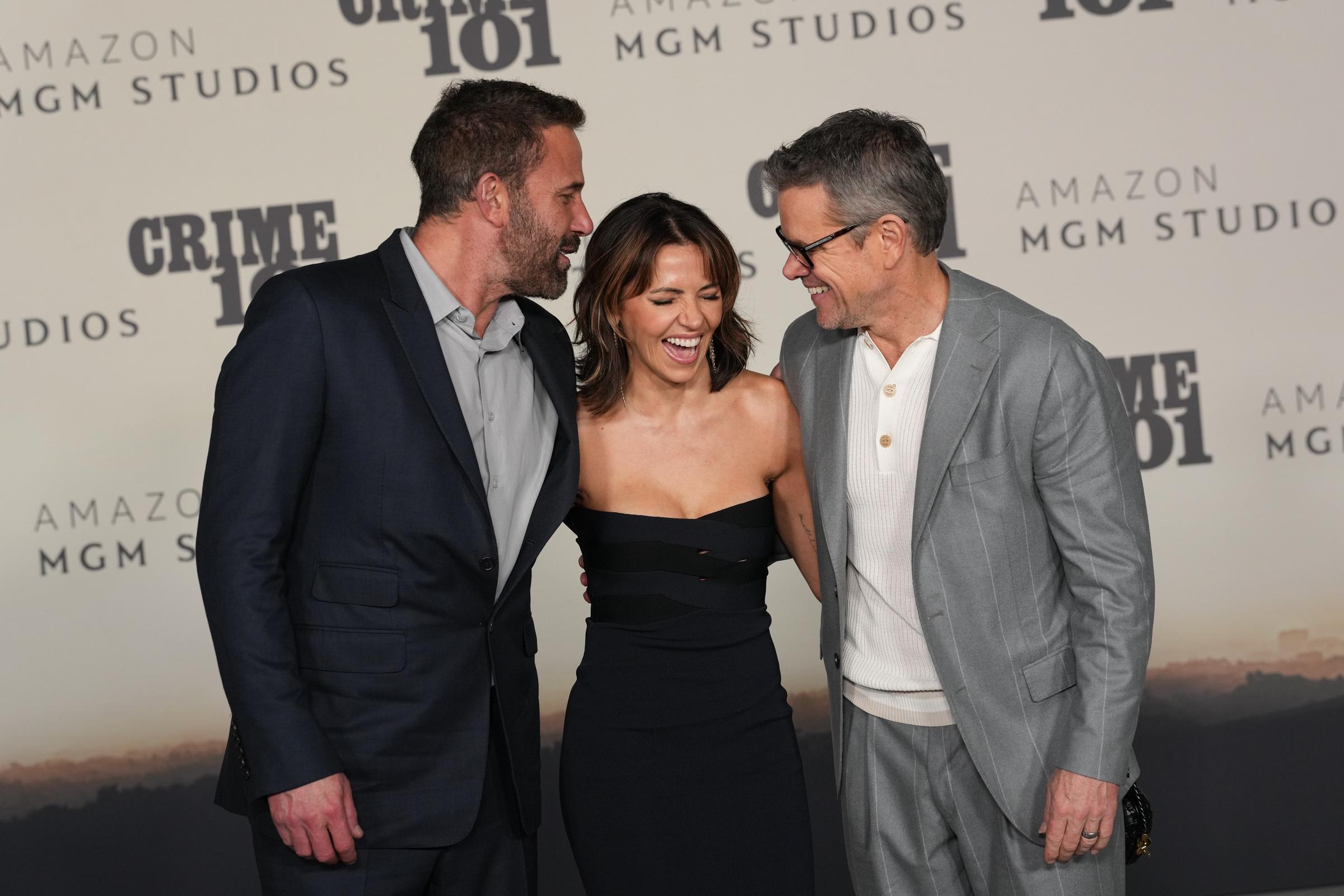 Matt Damon and Luciana Damon share a laugh with Ben Affleck at the premiere of The Accountant 2, highlighting the close friendships that have remained part of their lives over the years. | Source: Getty Images