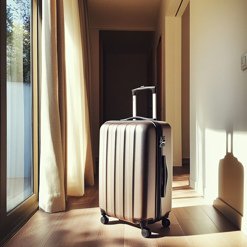 A packed suitcase standing in a hallway | Source: Midjourney