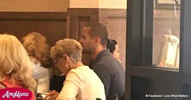 Elderly woman requests table for one. Then young stranger asks her to sit next to him