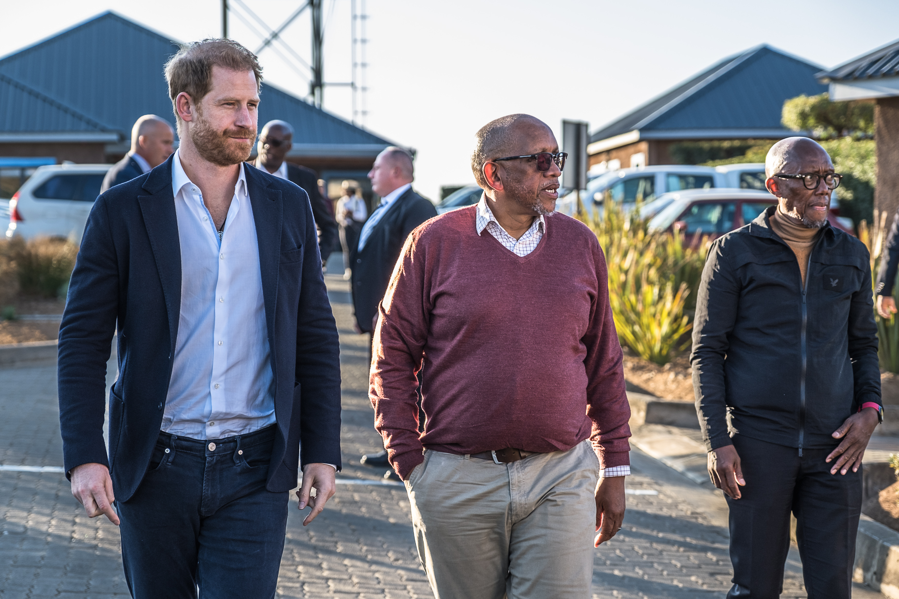 Prince Harry and Prince Seeiso arrive at Sentebale's Mamohato Children's Centre in Maseru, Lesotho, on October 1, 2024 | Source: Getty Images