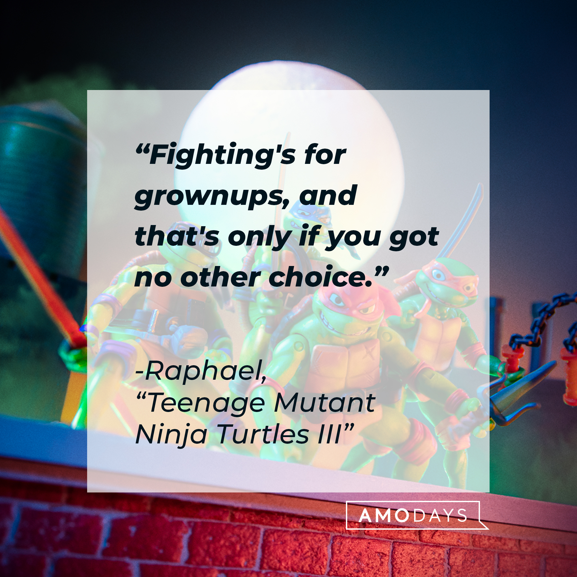 Raphael's quote: "Fighting's for grownups, and that's only if you got no other choice." | Source: facebook.com/TMNT