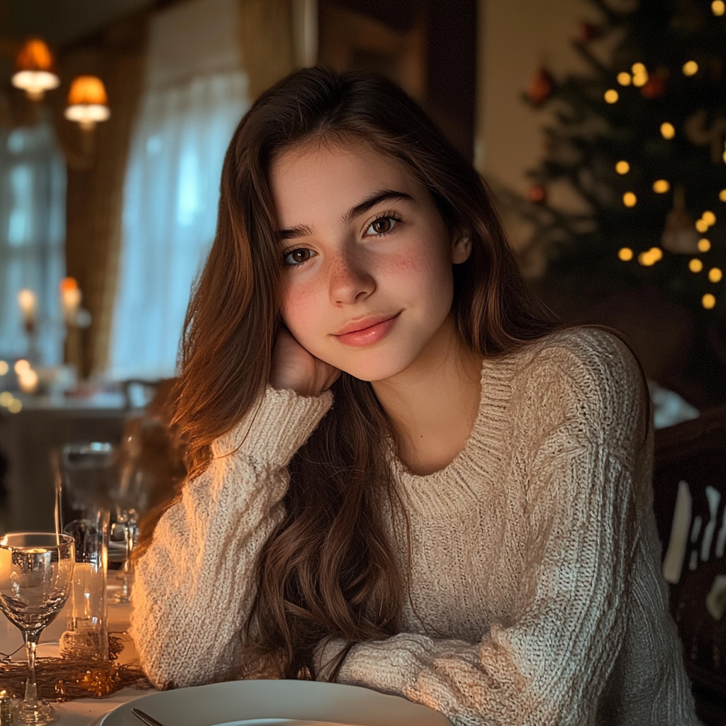 A teenage girl sitting at a table | Source: Midjourney