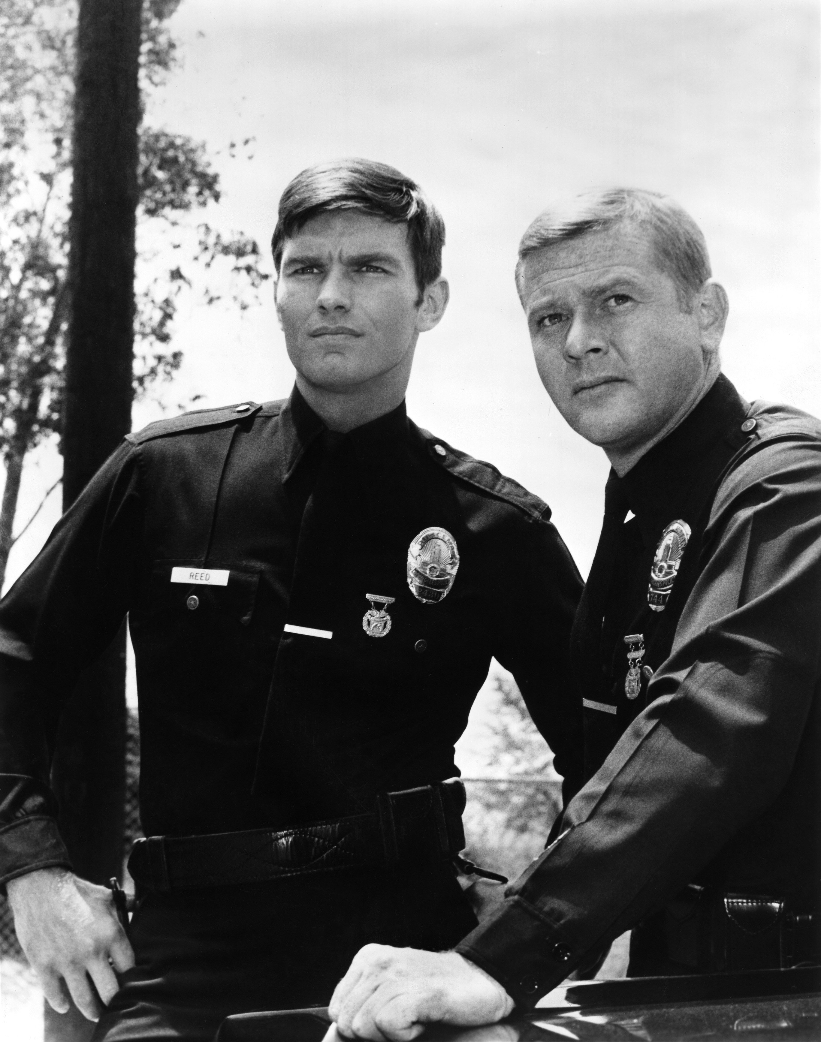 Martin Milner and Kent McCord co-stars of the hit 1970's TV show Adam 12 in a scene from the third season opener in 1970 | Source: Getty Images