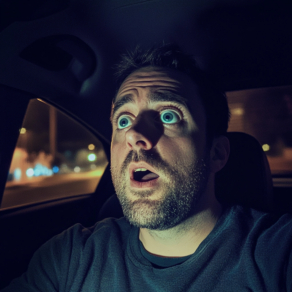 A shocked man sitting in his car | Source: Midjourney