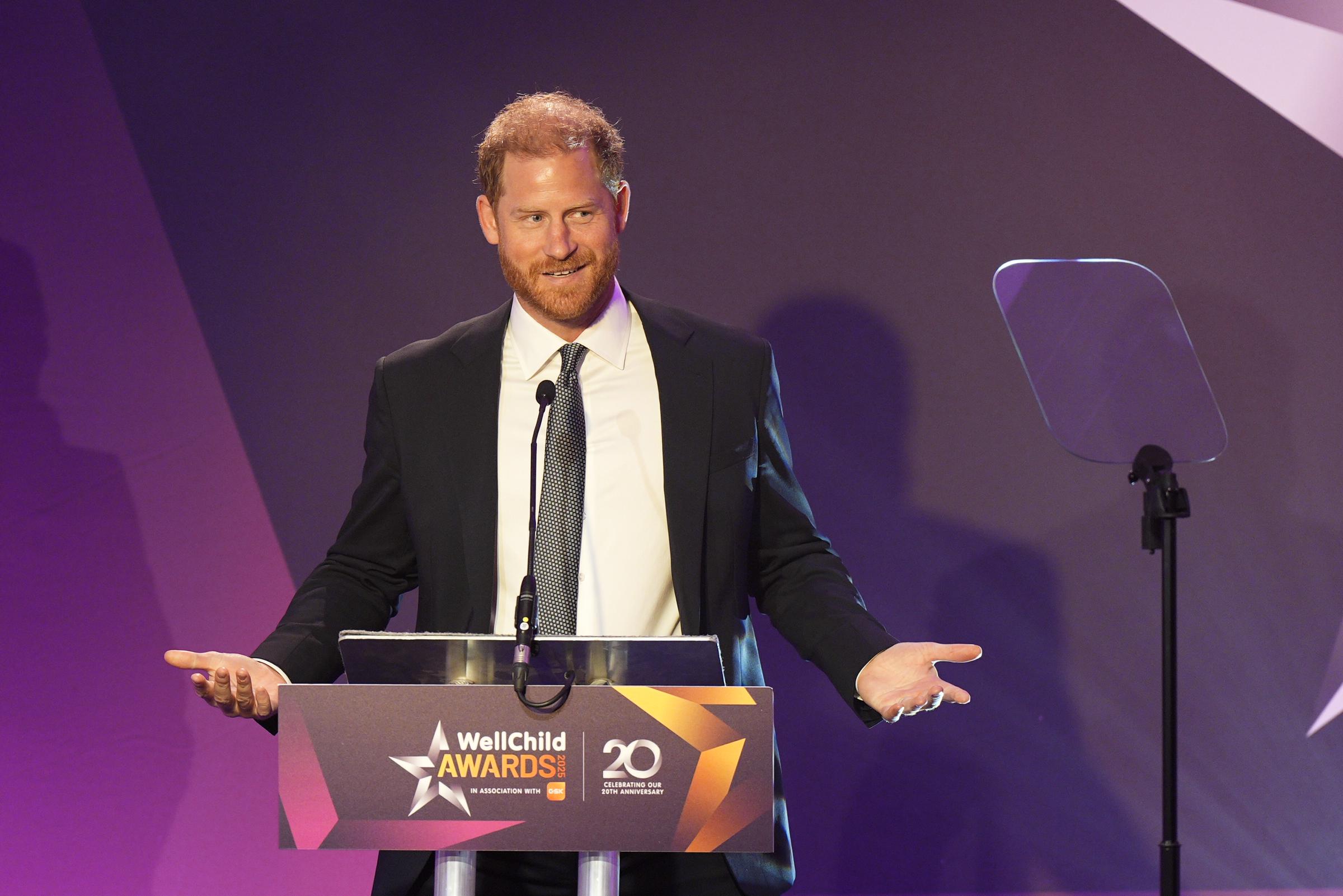 Prince Harry, Duke of Sussex speaks at the annual WellChild Awards 2025 held at the Royal Lancaster Hotel in London, England on September 8 | Source: Getty Images