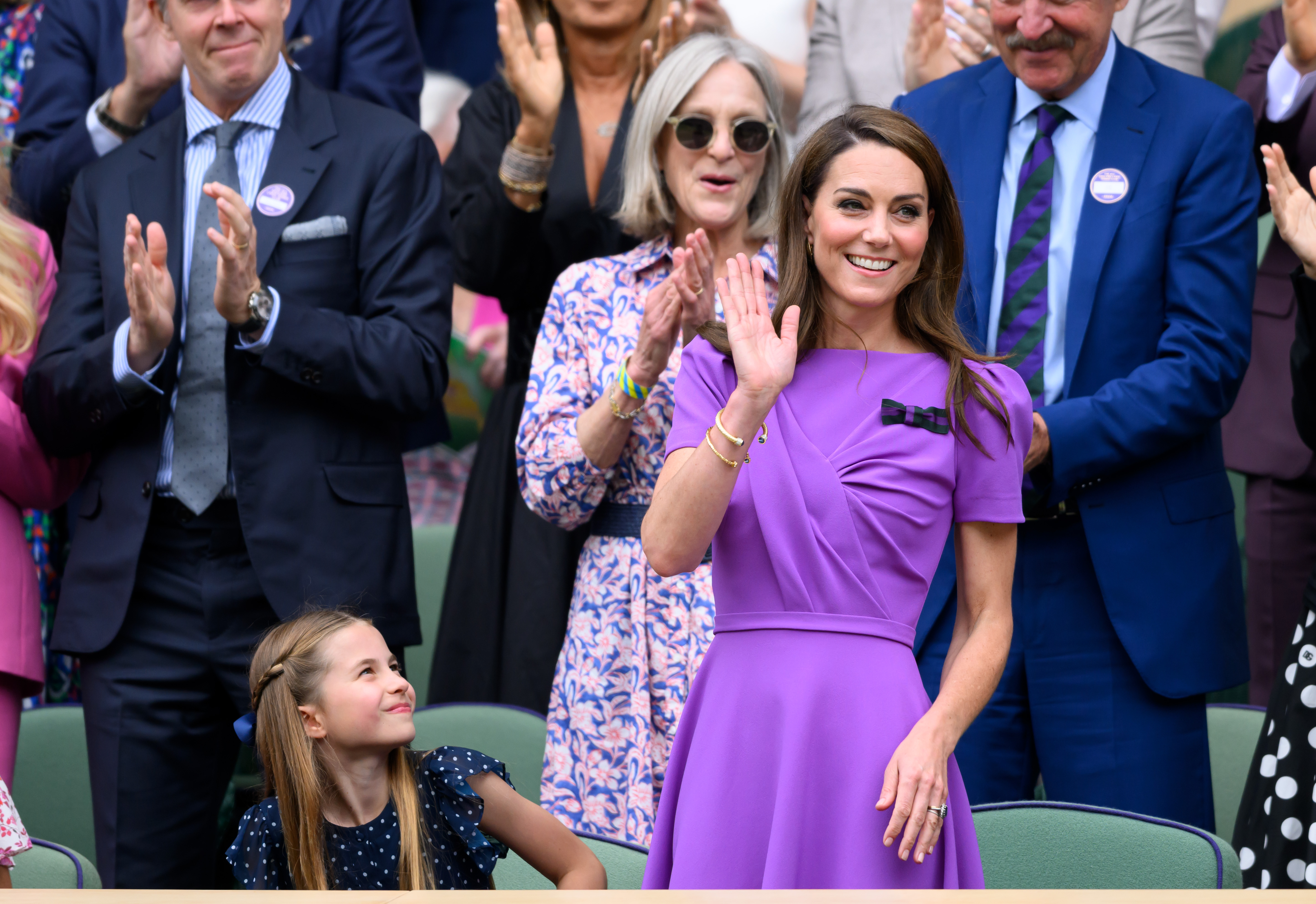 Princess Charlotte and Kate Middleton court-side of Centre Court during the Wimbledon Tennis Championships on July 14, 2024, in London, England. | Source: Getty Images