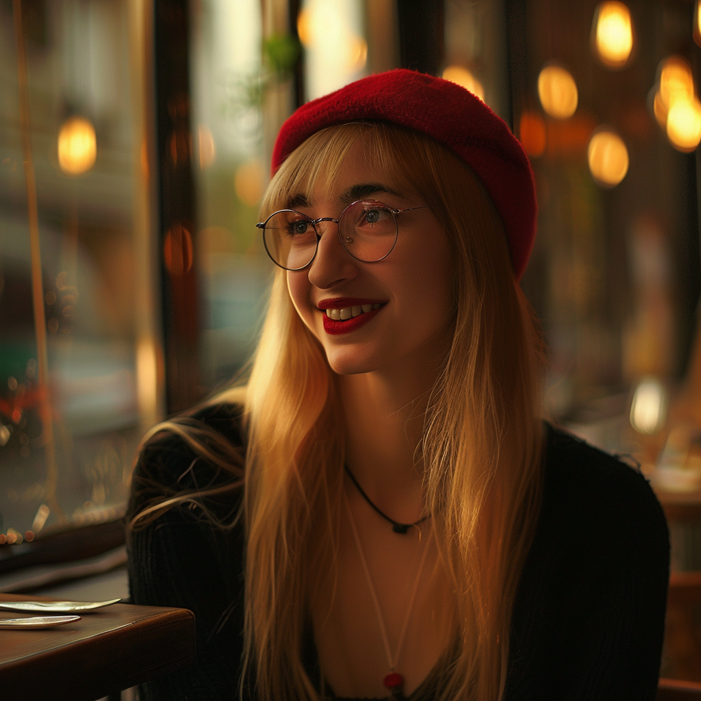 A woman smiling in a restaurant | Source: Midjourney