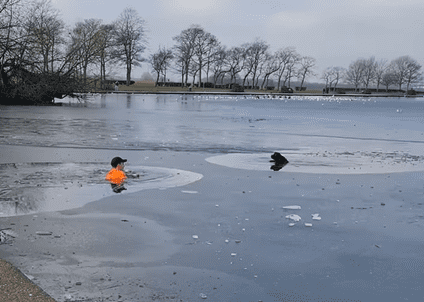 Without hesitation, he jumped into the icy water | Source: Facebook/Paula Town