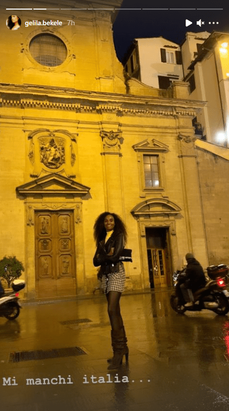 Gelila Bekele's Instagram Story photo of herself in a stunning outfit while in Italy. | Photo: instagram.com/gelila.bekele