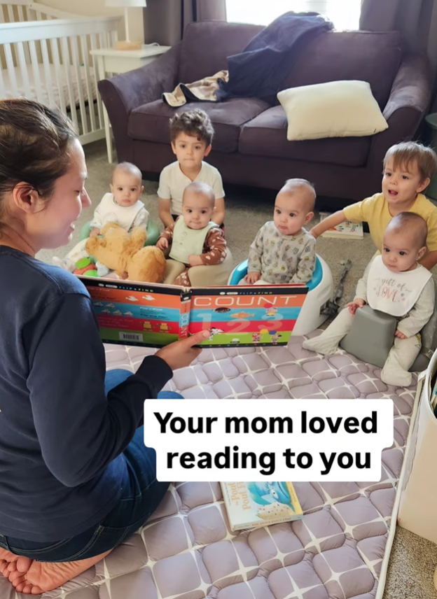 Mercedes Sandhu reading to her children in Pearland, Texas, in a post dated May 2, 2025 | Source: Instagram/thesandhucrew