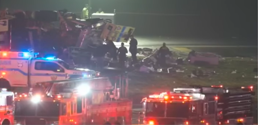 A still taken from video footage of the wreckage after the Air Canada plane collision at LaGuardia Airport. | Source: YouTube/Fox News