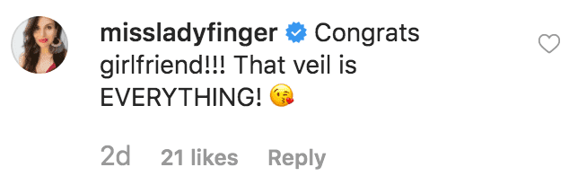 A fan comments on a picture of Katharine McPhee's wedding in dress, posted on instagram in her birthday message to David Foster | Source: instagram.com/katharinefoster