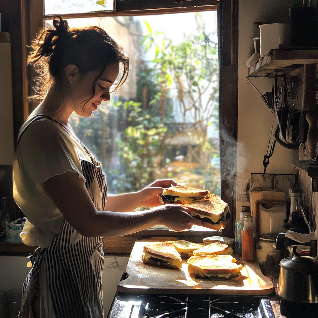 A woman toasting sandwiches | Source: Midjourney