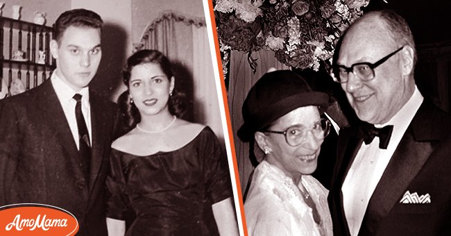 Supreme Court Justice Ruth Bader Ginsburg with her husband Martin Ginsburg at their engagement party in 1953 [Left] The couple on June 8 1998 in Washington D.C. [Right] | Source: Instagram/Ruth Bader & Getty Images
