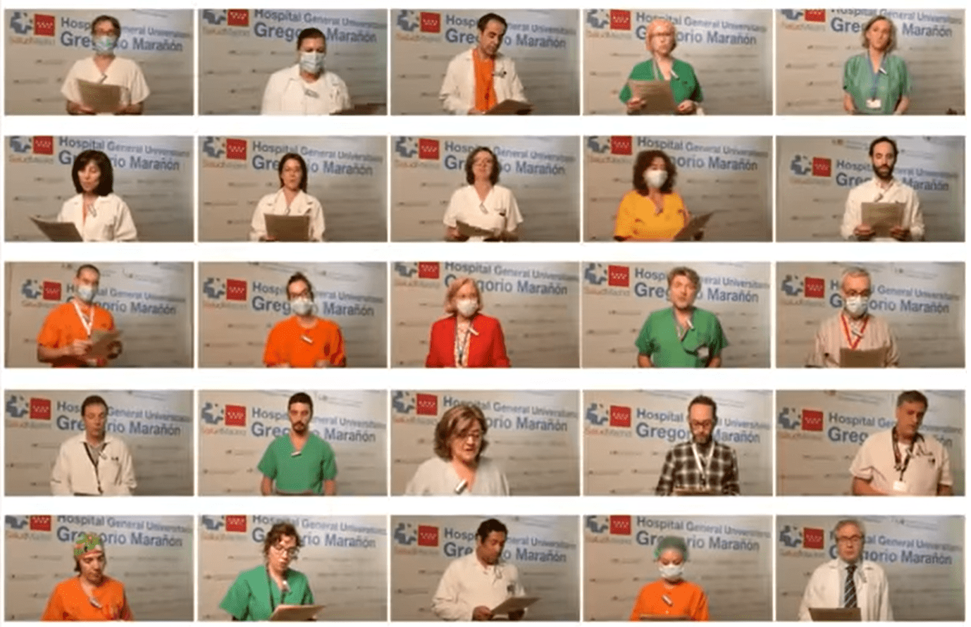 Algunos de los sanitarios del Gregorio Marañón que intervinieron en el vídeo. | Foto: YouTube/SaludMadrid