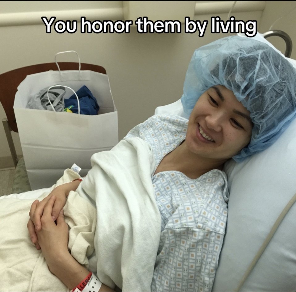 Ariana Infantino lying in a hospital bed in a post dated March 2025 | Source: TikTok/unvoiced_grieftalks