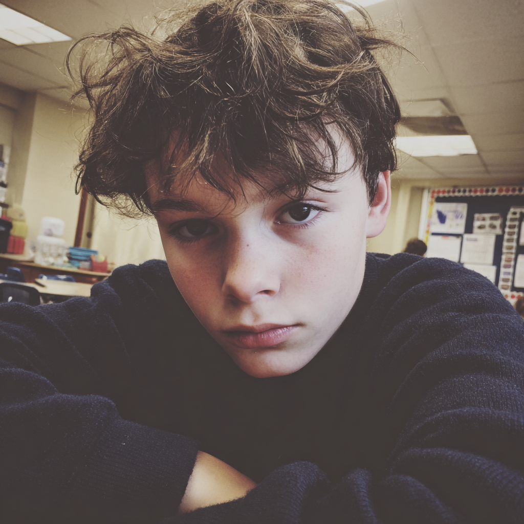 A boy sitting in a classroom | Source: Midjourney