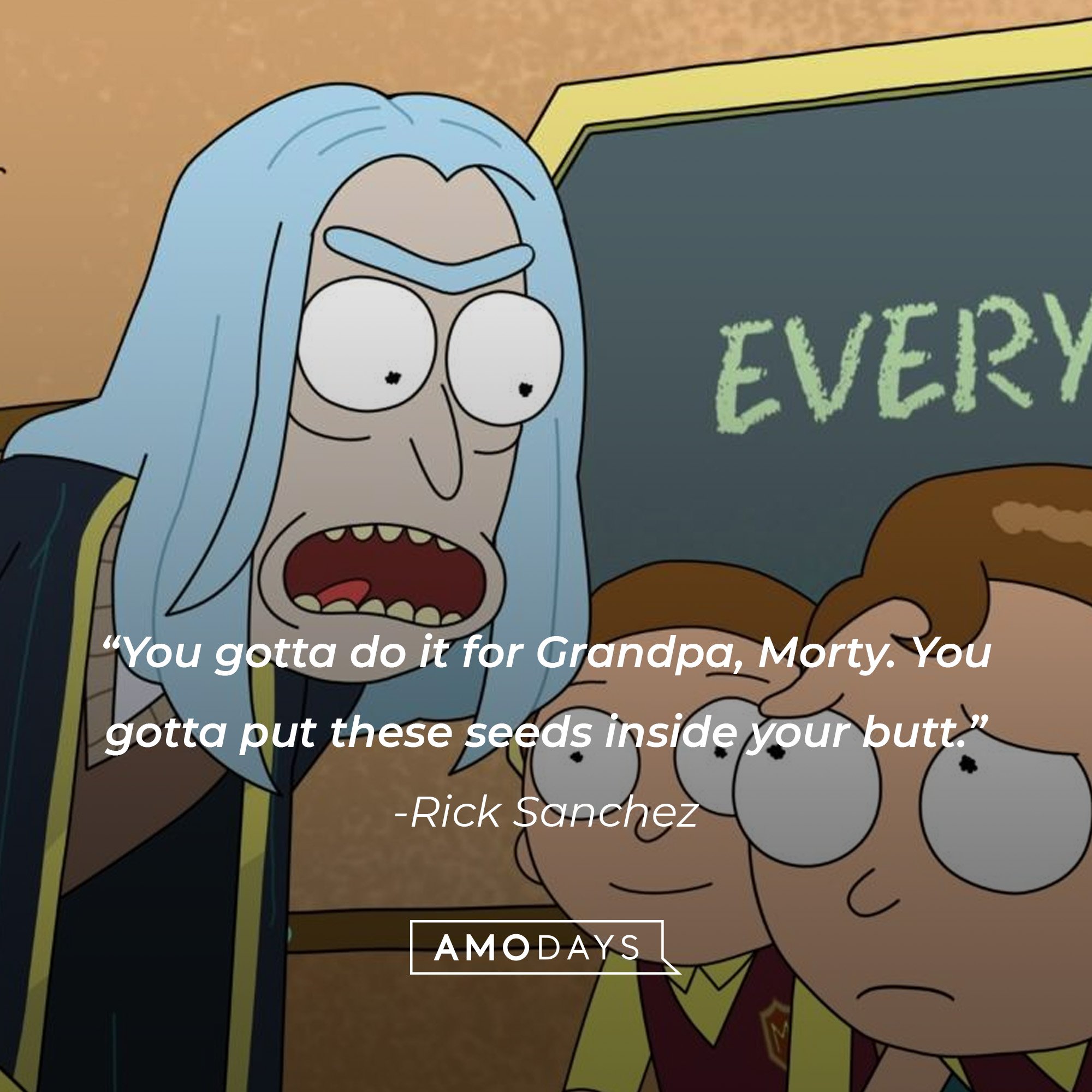 Rick Sanchez' quote: “You gotta do it for Grandpa, Morty. You gotta put these seeds inside your butt.”   | Image: AmoDays