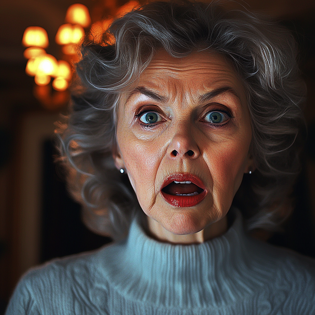 A shocked older lady | Source: Midjourney