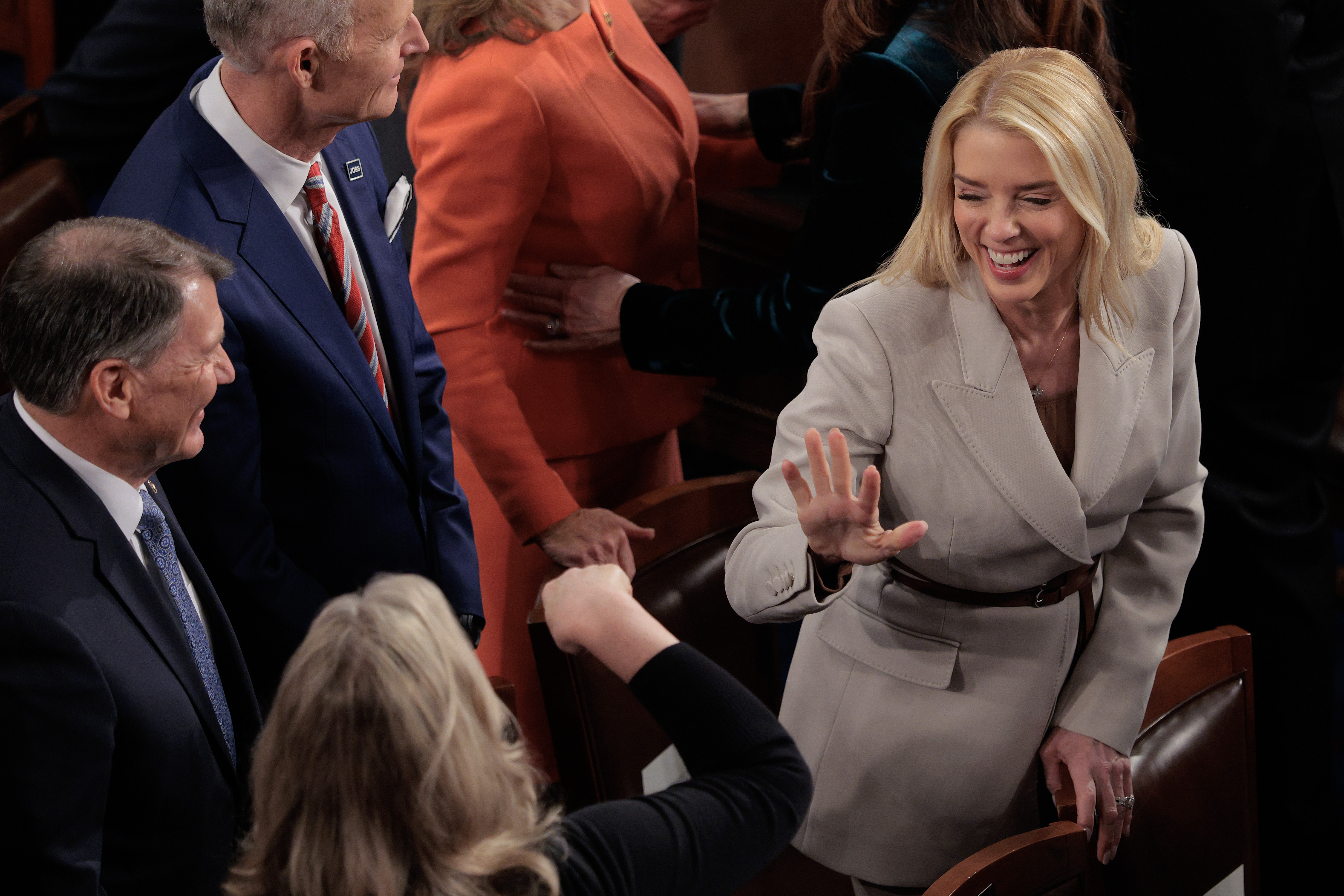 Pam Bondi, arrive for the State of the Union address during a Joint Session of Congress at the U.S. Capitol in Washington, DC on February 24, 2026. | Source: Getty Images