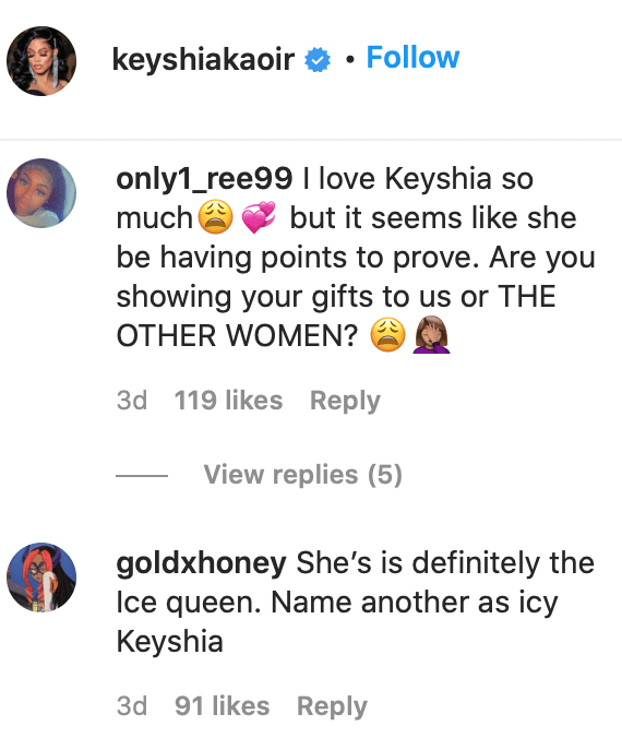 Fans' comments on Keyshia Ka'oir's post. | Source: Instagram/keyshiakaoir