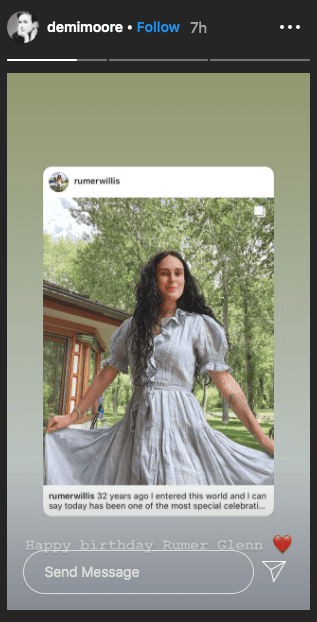 A picture of Rumi Glenn in a free-flowing dress posted on Demi Moore's Instagram Story. | Photo: Instagram/@demimoore