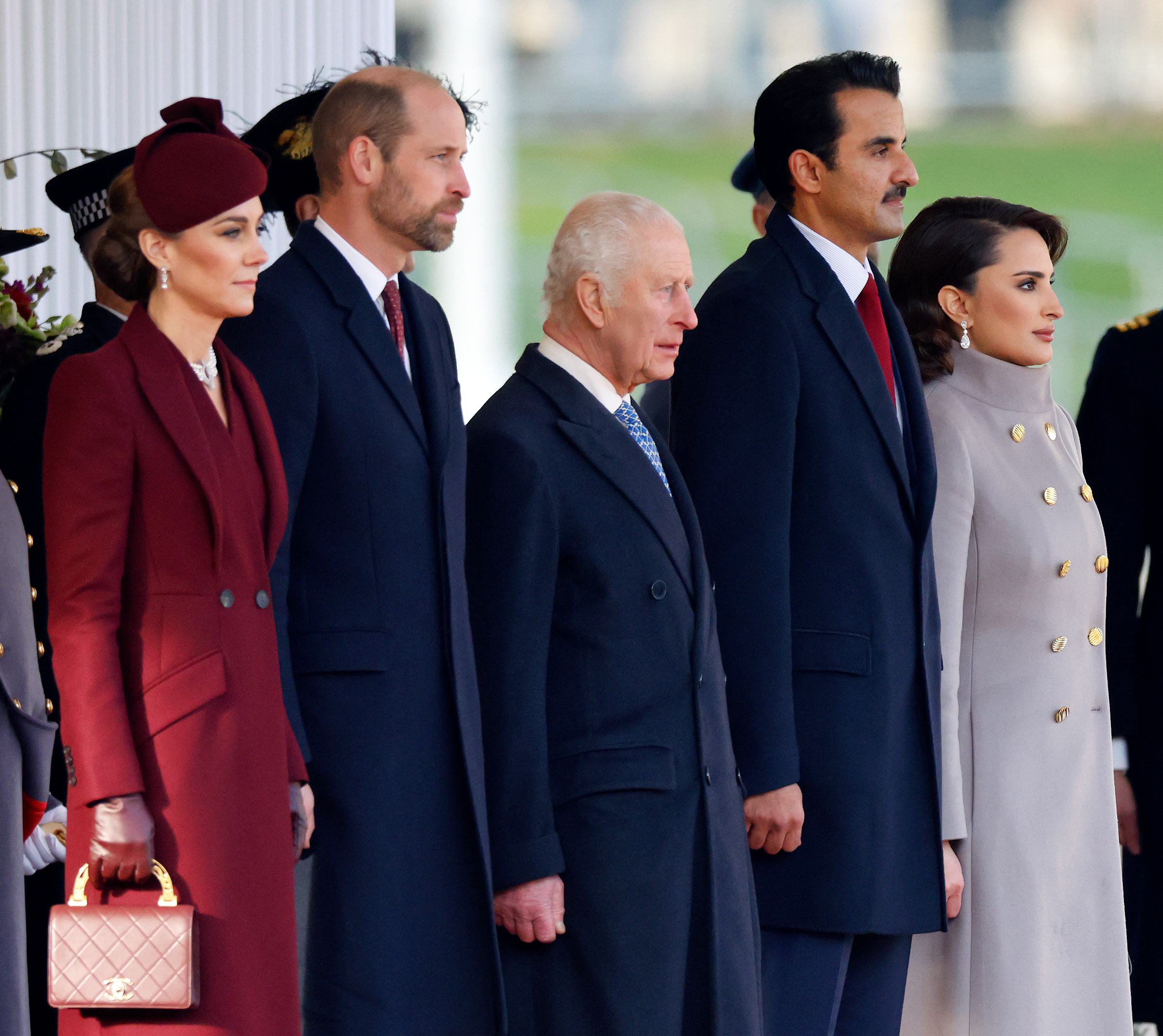 Princess Catherine, Prince William, King Charles III, and Qatari Royals attend the Horse Guards Parade on December 3, 2024, in London, England. | Source: Getty Images