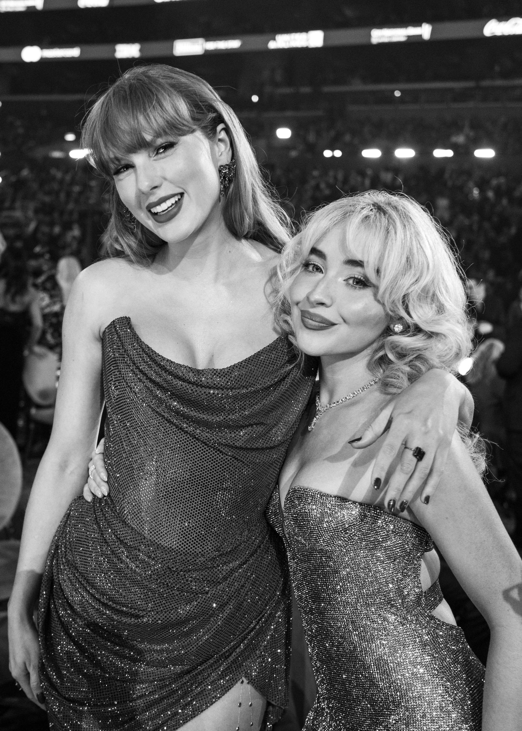 Taylor Swift and Sabrina Carpenter posing at the Grammys. | Source: Getty Images