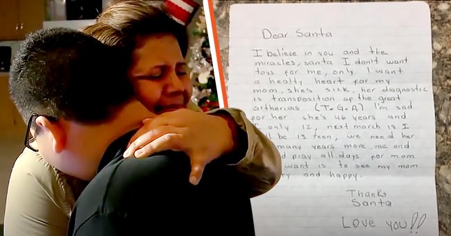 Arnulfo Guerra Jr abraza a su madre [Izquierda]. La carta de Arnulfo para Santa [Derecha]. | Foto: youtube.com/ABCNews